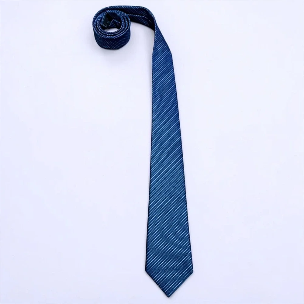 Vintage IBM Taiwan Mens Blue Striped Logo Corporate Necktie Tech Collectible